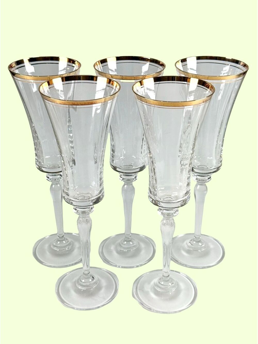 Set 5 Vintage Mikasa Jamestown Champagne Flutes Crystal Gold Toasting Glasses